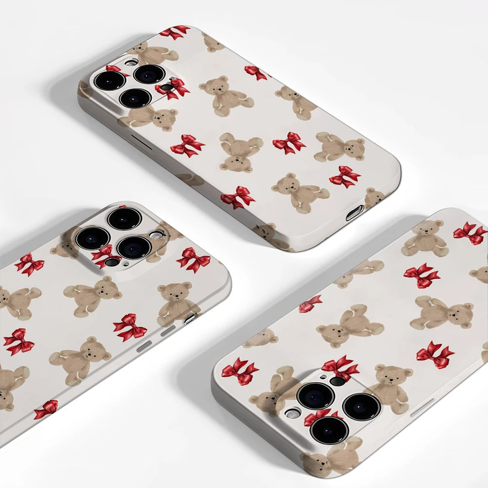 iPhone Teddy Bear & Red Bows Christmas Case