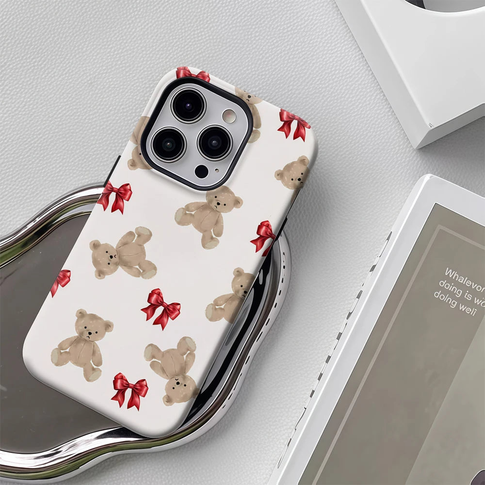 iPhone Teddy Bear & Red Bows Christmas Case